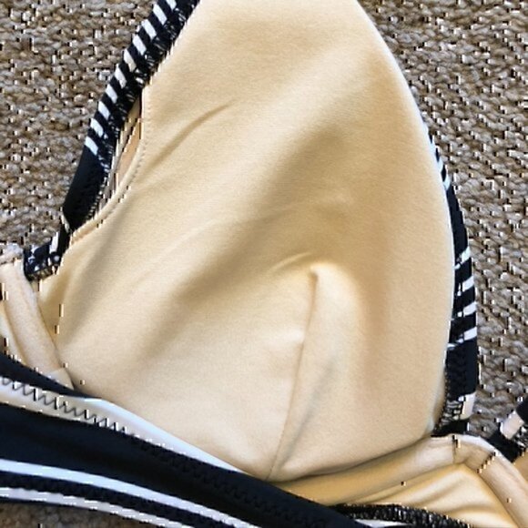 OLD NAVY Black White Stripe Halter Tie Underwire Padded Swim Top Swimwear Small - Picture 6 of 9